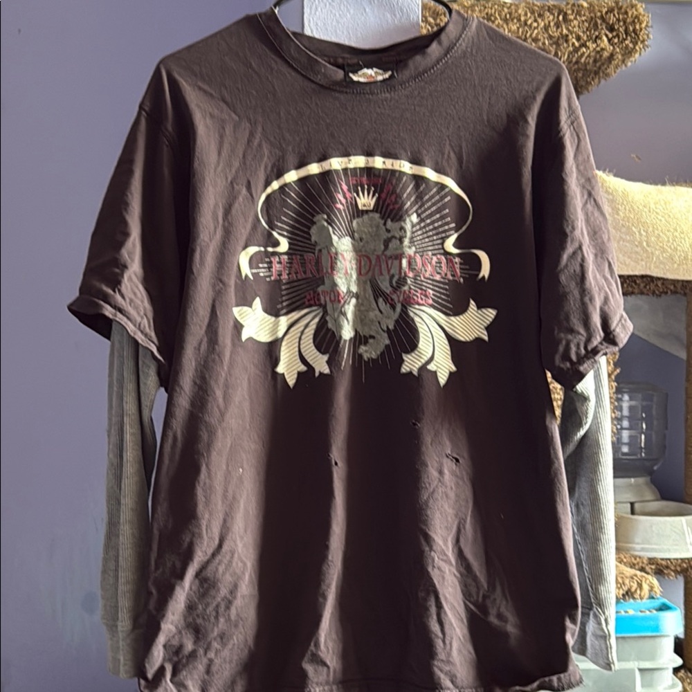 Harley-Davidson Brown Short Sleeve Tee with Graphic Design